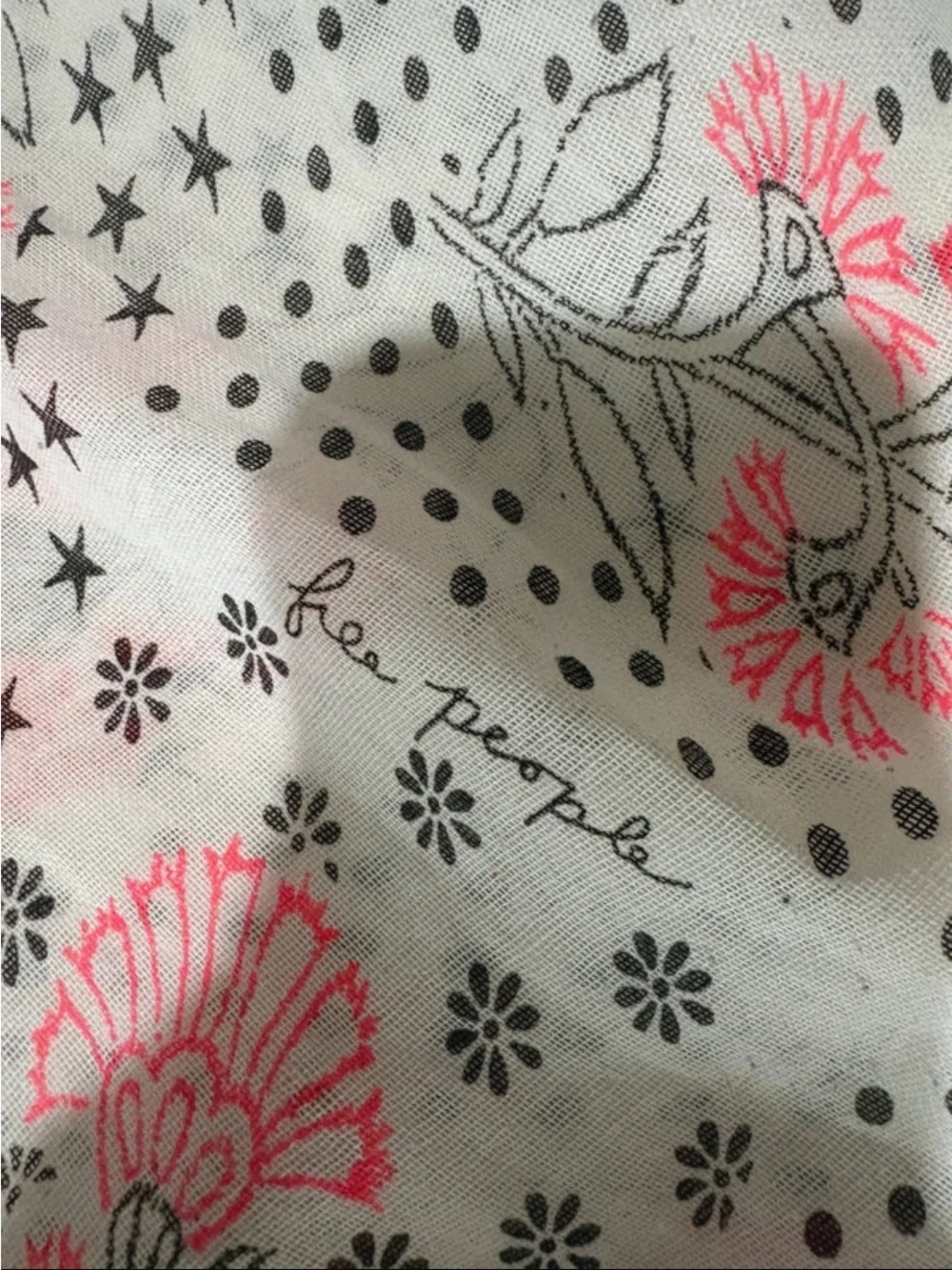 Free People Cream and Black Polka Dot Lightweight Scarf